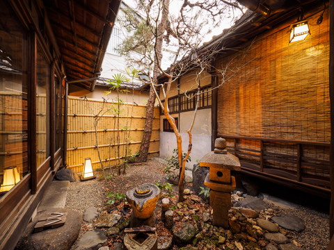 Peaceful courtyard at night